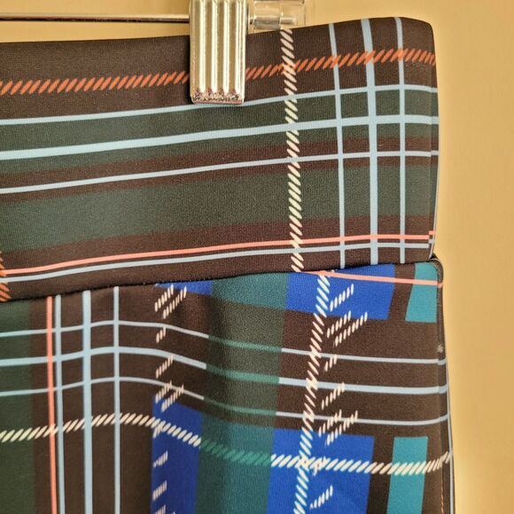 Eloquii Womens Neoprene Pencil Skirt Plus Size 16 Green Blue Plaid Scuba Knit - Picture 2 of 11